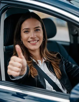 Satisfied customer in rental car